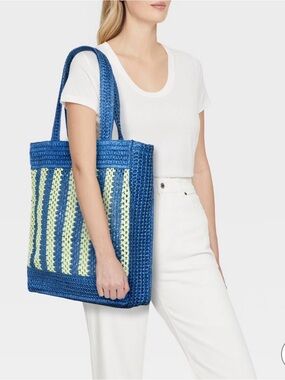 NWT Universal Thread Blue Green Crochet Beach Tote Boho Summer Bag